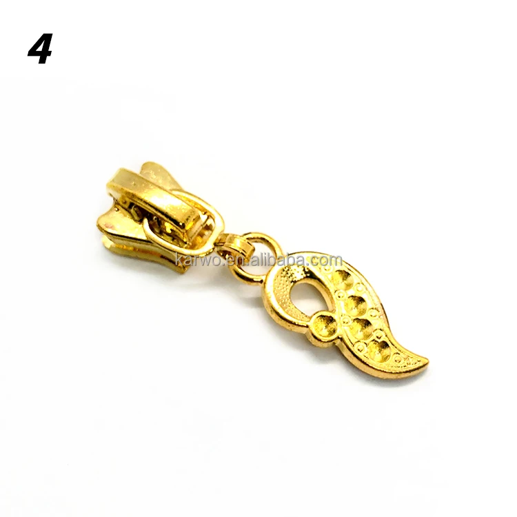 Wholesale luxury design gold color plated zipper pull inlaid diamond zipper puller