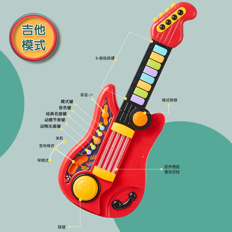 Wholesale 2 In 1 Kids Guitar Folding Musical Electronic Educational Piano Instrument Brain-Training Toy Birthday Gift for Unisex