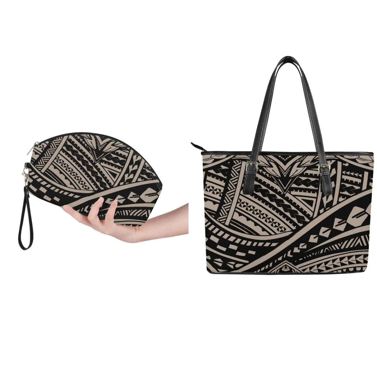 Large Capacity Fashionable Women Leather Handbags Hawaiian Polynesian Tribal Custom Logo Ladies Purses Shoulder Luxury Bags