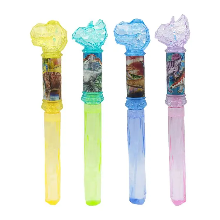 Wholesale Outdoor Beach Party Favor Toys Soap Water Dinosaur Bubble Wand Electric Led Flashing Light Bubble Magic Stick