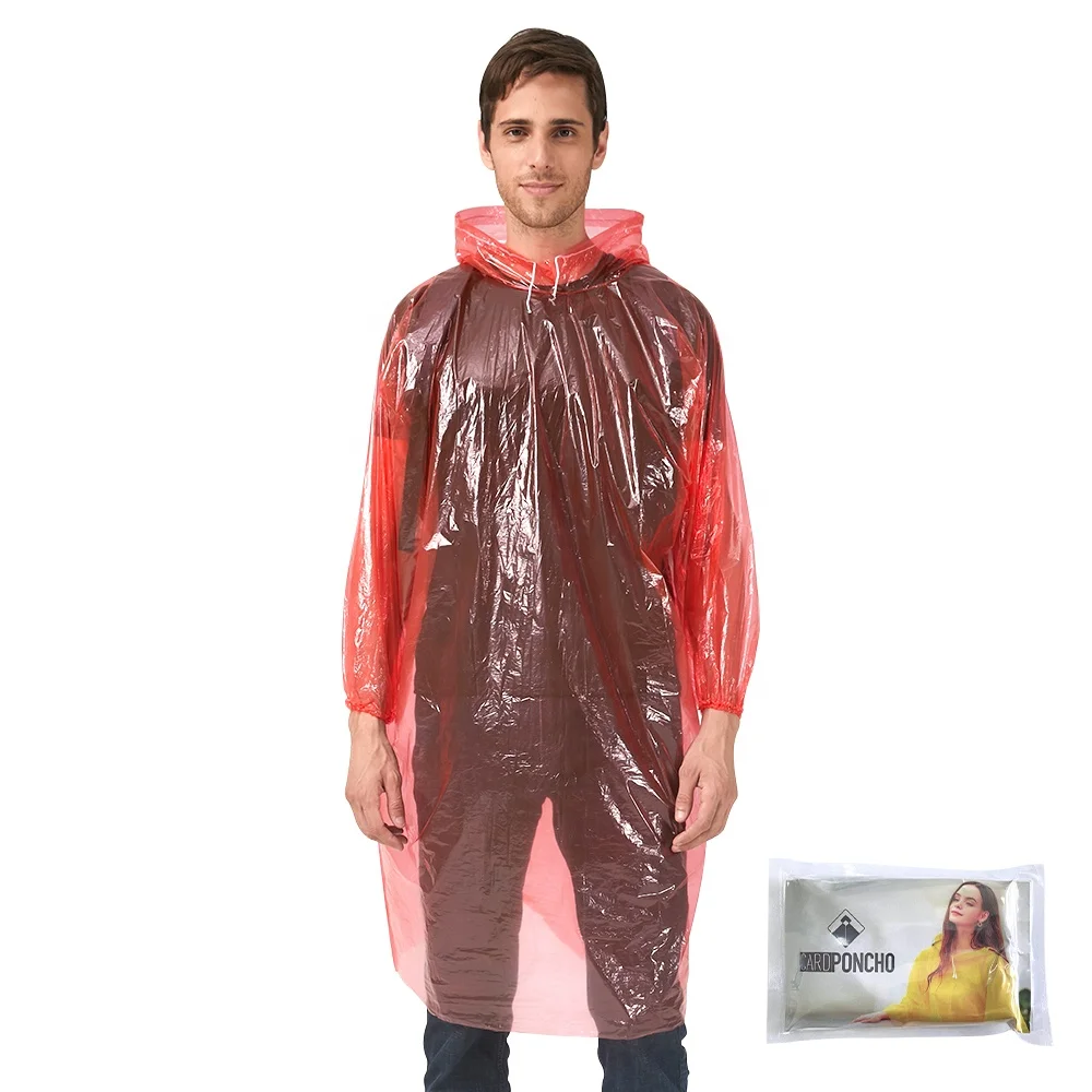 transparent rain card poncho clear red blue green sleeve hooded good quality disposable