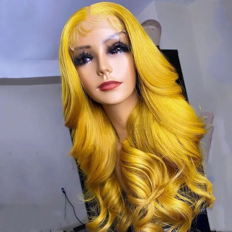 Yellow Colored Wigs 13x4 Lace Front Closure Wigs Human Hair Pre Plucked Brazilian Raw Virgin Hair Glueless Lace Body Wave Wigs