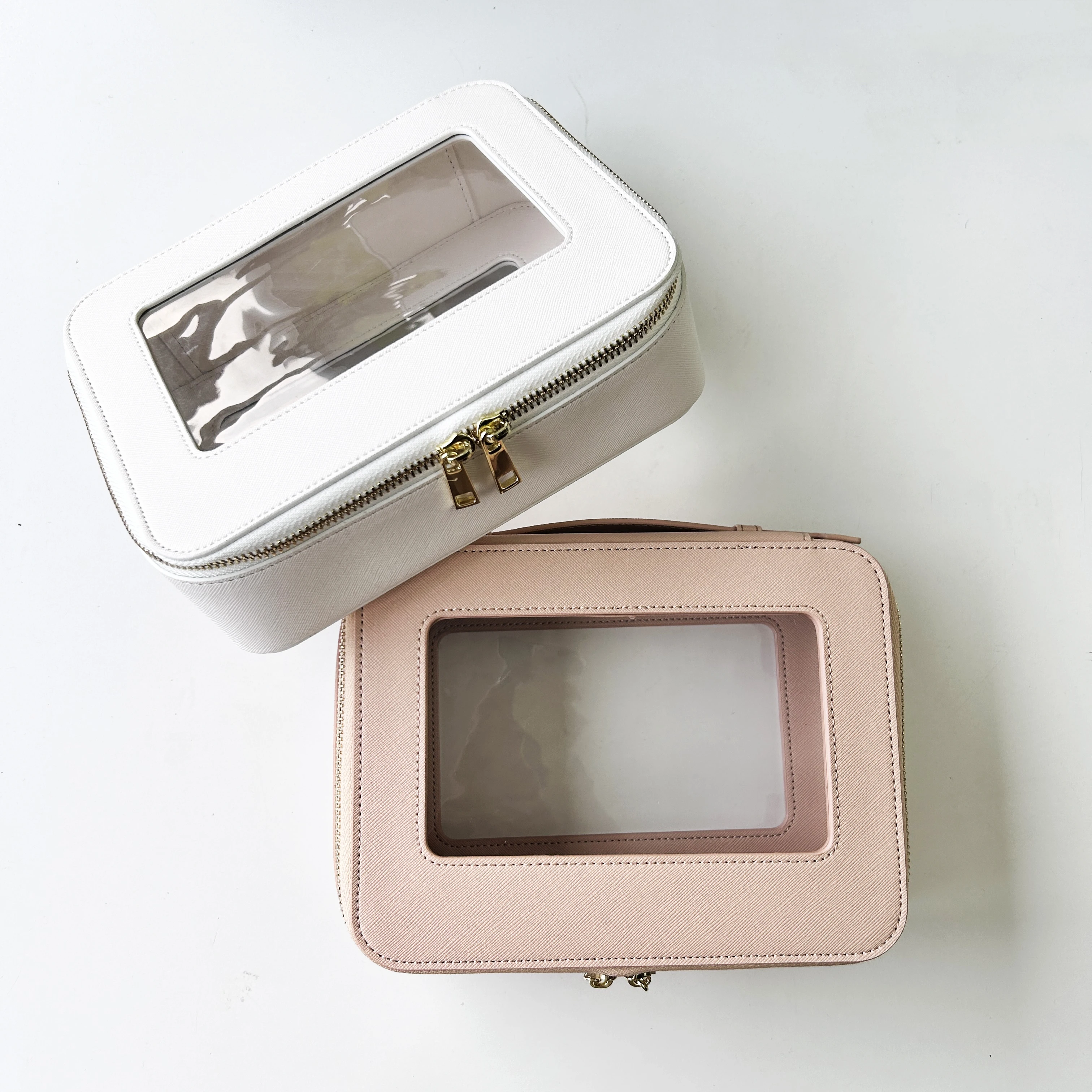 Waterproof custom leather clear transparent travel women pvc makeup cosmetic case bag with handle