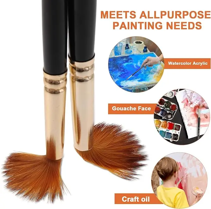 paint brushes 12 pcs art supplies round wood handle nylon hair paint brush set for acrylic watercolor oil artist painting