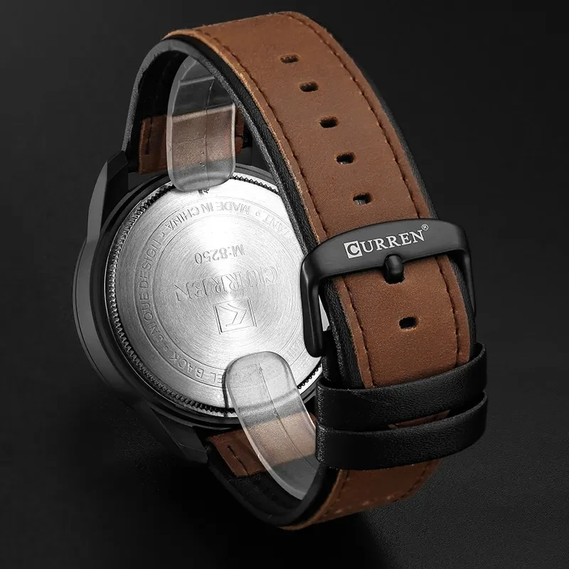 CURREN 8250 Men Japan 24mm Quartz Watch Luxury Brand Fashion Business CHARM Casual Week Display Leather Strap Sport Wristwatch