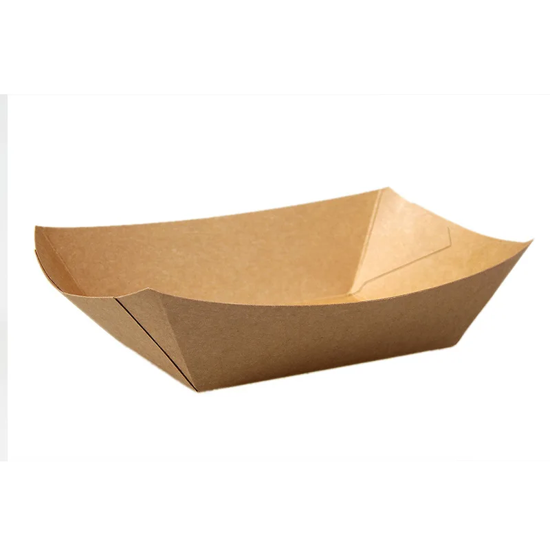 Wholesale Brown Kraft Paper Food Box Disposable Boat Shape Tray for BBQ/Salad/Picnic Custom Logo