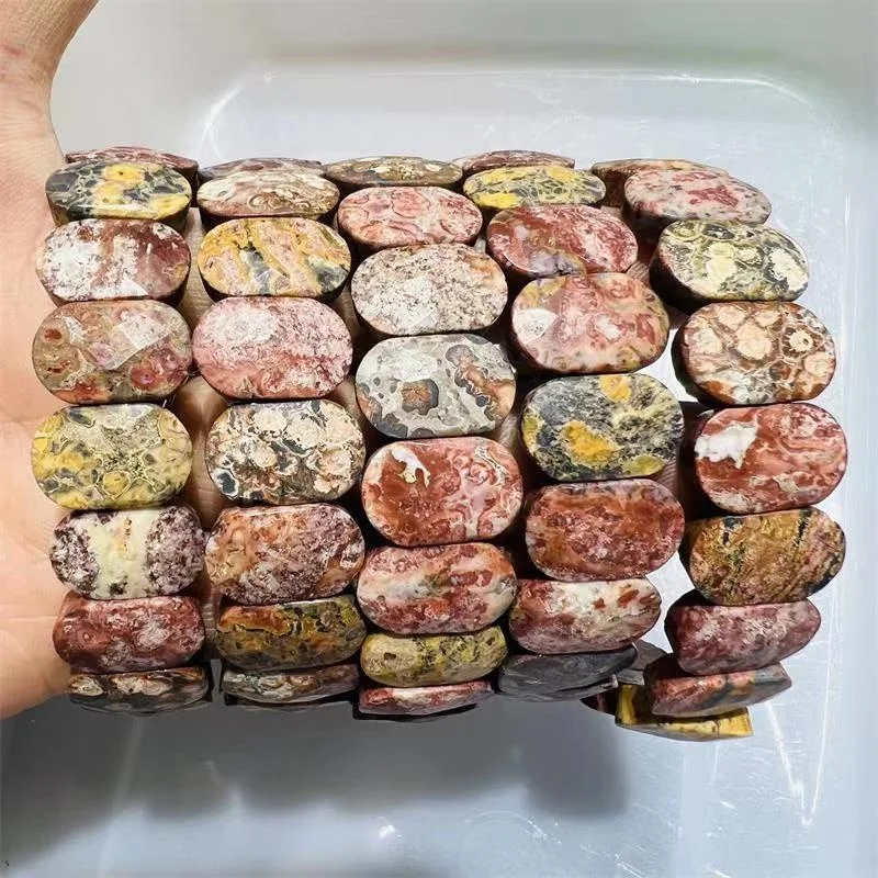 Bulk wholesale High Quality Natural Stone Wide Bracelet Leopard skin jasper Bracelets