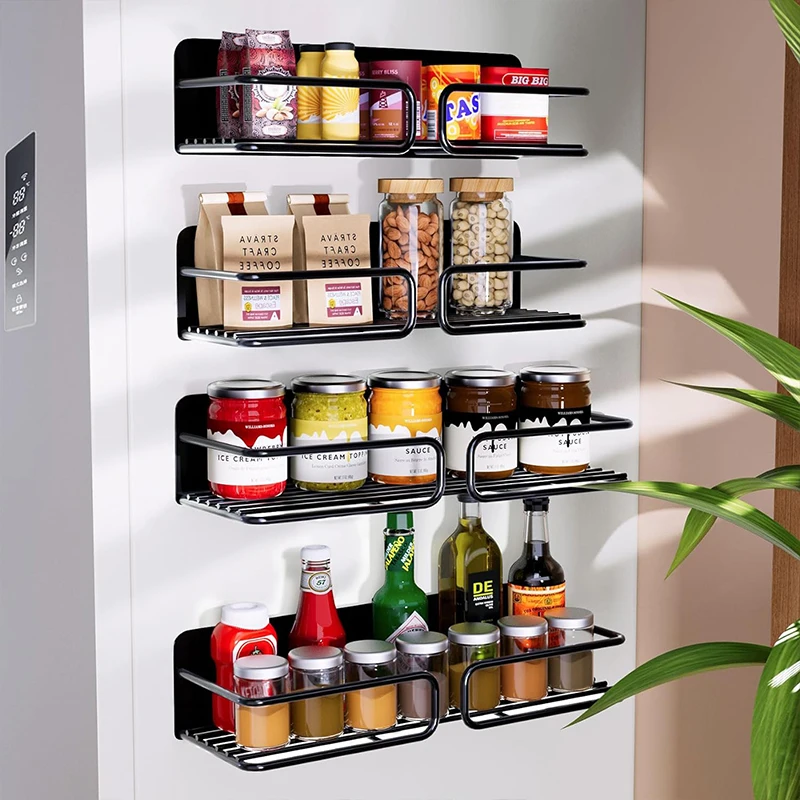 Magnetic Spice Rack Organizer Shelf for Refrigerator , Moveable Magnet Fridge Kitchen Organizers Storage
