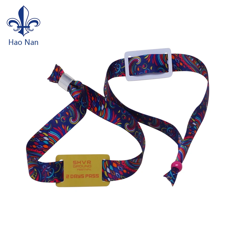 Promotional RFID wrist bands custom logo NFC wrist band fabric bracelet with plastic card polyester wristbands for events