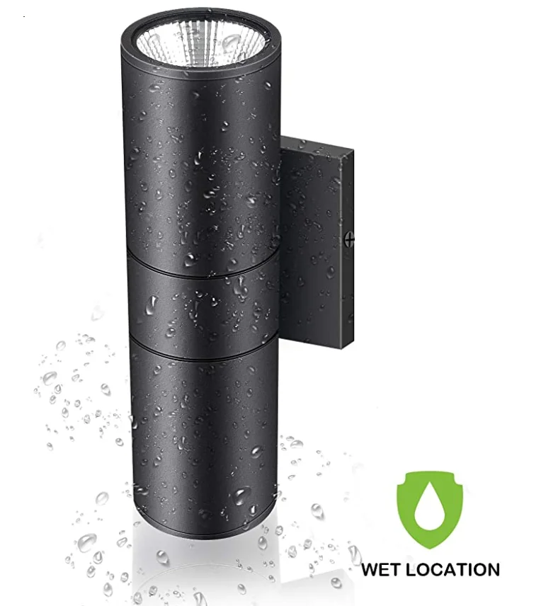 modern cylinder surface mounted gu10 led waterproof glass aluminum up and down wall lamp