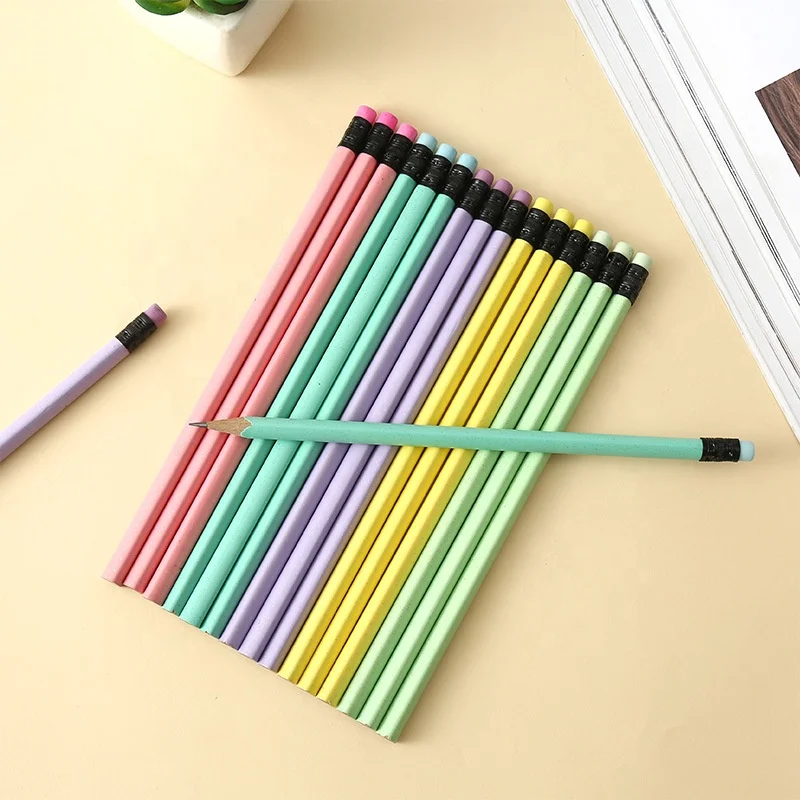 HB Wood Colorful Pencil Unsharpened  Pencils with Erasers for Kids Student Writing Drawing Drafting Sketching School Office Sup