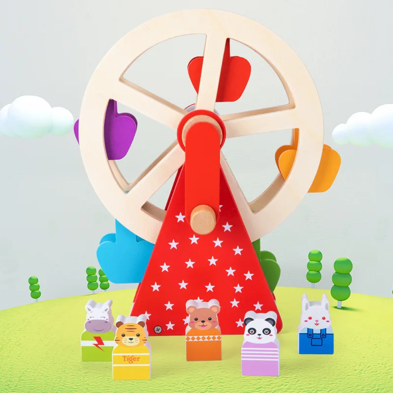 Children early education puzzle fun card through home simulation manual rotation Ferris wheel color cognitive toys wholesale