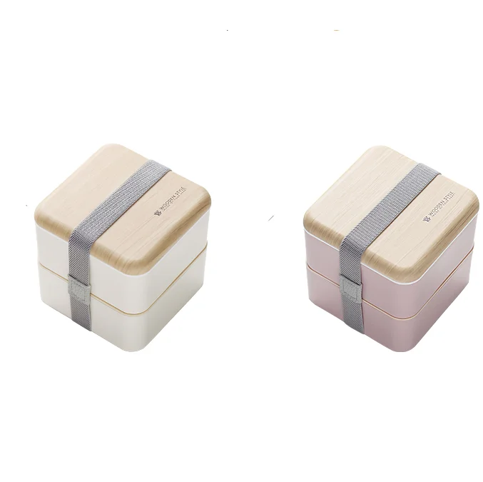 Wood grain bento box container multifunctional collapsible Double Layer lunch box microwaveable S+P