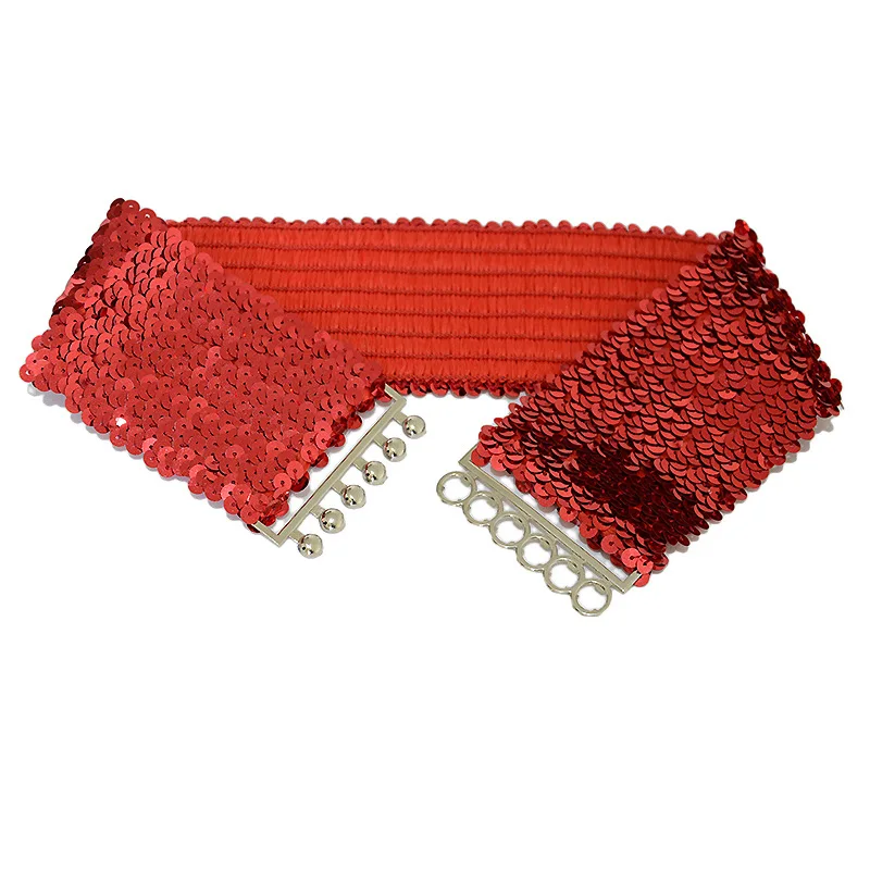 New Fashionable 2.5inch Fish-scale Shiny Sequins Custom Elastic Waistband for Dance Party