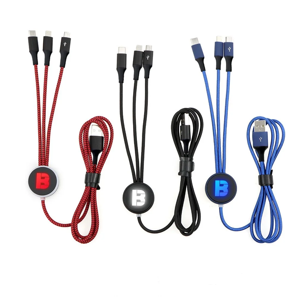 iStapromo Gifts Custom Led 3in1 Charging Cord 1M Glow Light LOGO Multi USB 3 in 1 Charging Cable High quality pure copper core