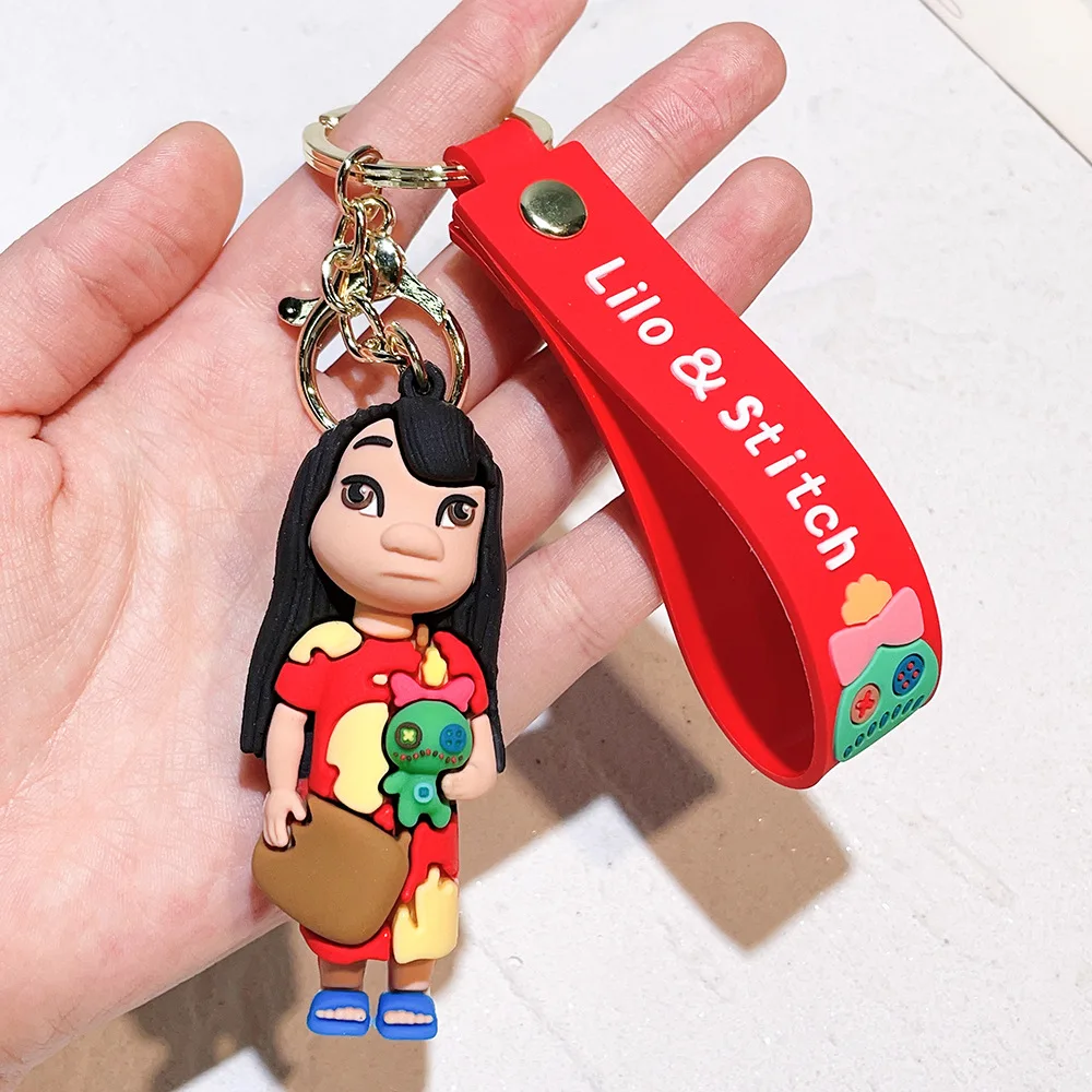 Creative Cartoon lilo Pendant Keychain Cute Couple Soft Rubber Doll Alloy Light Keychain Small Gift Wholesale