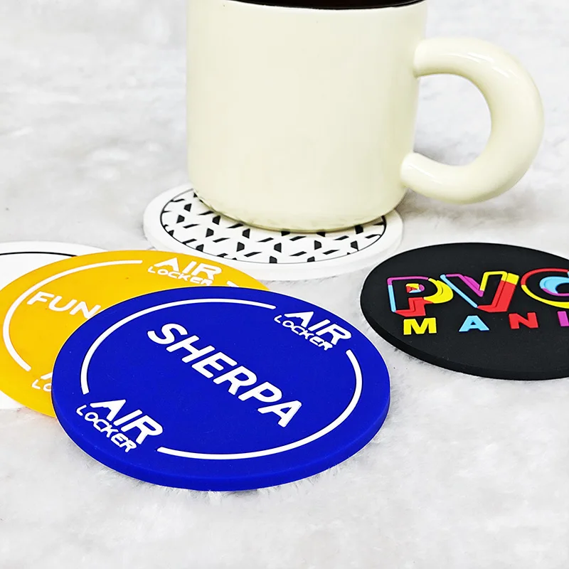 Set of 2D Custom Logo Soft PVC Rubber Cup Coasters Eco-Friendly Silicone Mat for Beer Drinks in Kitchen