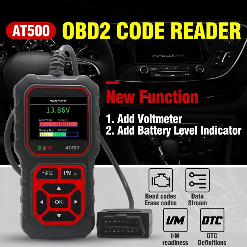 2025 Заводской Оригинальный AT5OO OBD II сканер OBD2 протокол 6V-12V-24V Запуск свинцово-кислотной батареи 11 видов языка