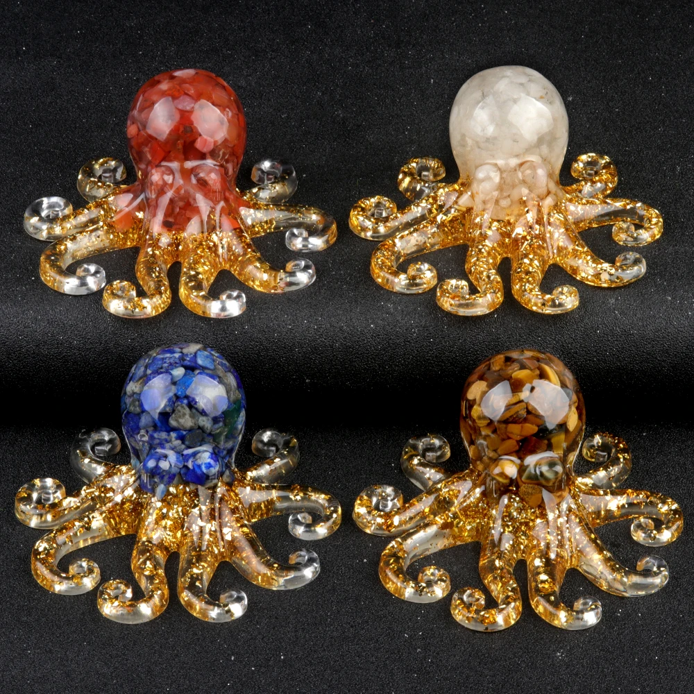 Natural Crystal Gravel Octopus Resin Statue Marine Animals Decorative Ornaments Home Decor Gift for Wedding Engagement