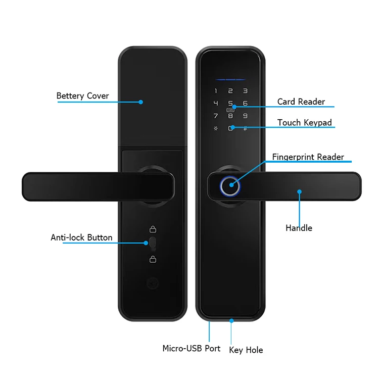 Tuya Wifi App Smart Doorlock Intelligent Biometric Fingerprint Smart Lock Safety Door Handle Keyless Lock