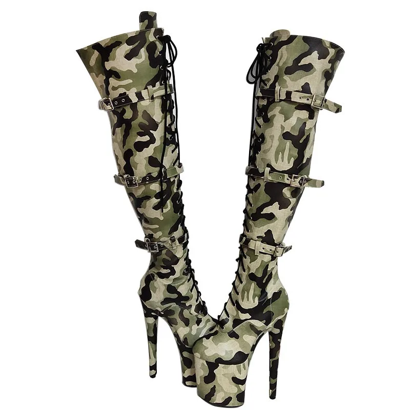 20CM Tacones Mujer Talons Femmes Camouflage Shoes Sexy Over the knee Thigh High Heels Pole Dance Shoes Platform Boots For Women (1600565508482)