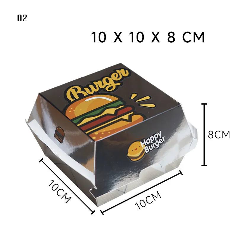 silver cardboard to go takeaway burger box packaging custom food packaging burger box with logo