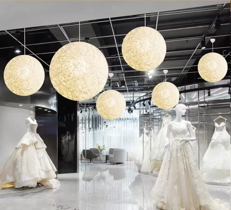 Hemp ball chandelier single head rattan art lamp Garden restaurant bar chandelier