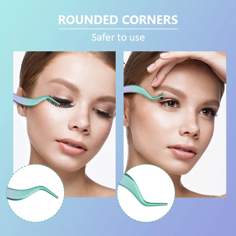 Custom Logo Curved Pointed Fiber Tip Lash Tweezers Stainless Steel Precision Lash Extension Tweezers Eyelash Applicator Tool