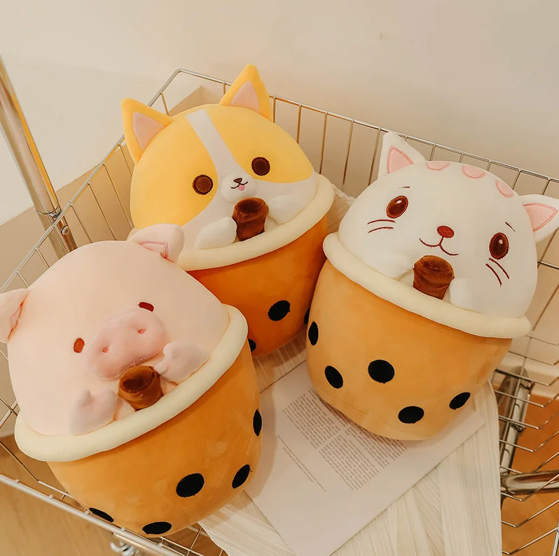 Bubble Tea Pig Cat Plush Toy Soft Cute Dog Children Gift Rag Doll Multi-size Creative Throw Pillows Popular Fashion Plush Toys