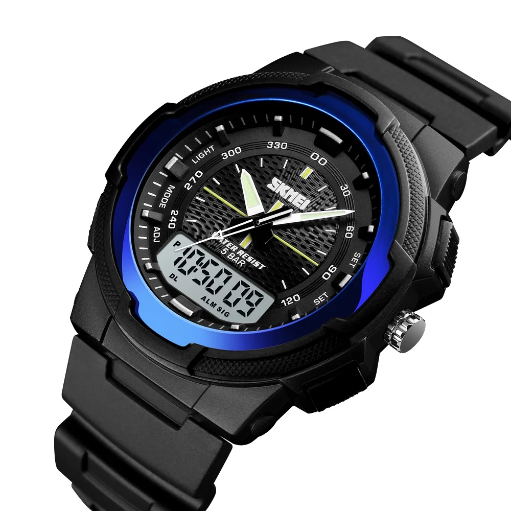 SKMEI 1454 Quartz Digital movement Dual Display Men Sports Wristwatches 3 Time Chronograph Male Clock relojes para