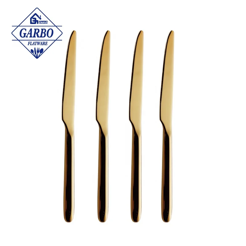 Mediterranean silverware vintage dinner knife 18/10 stainless steel steak knife gold pattern table knives set gift box packing