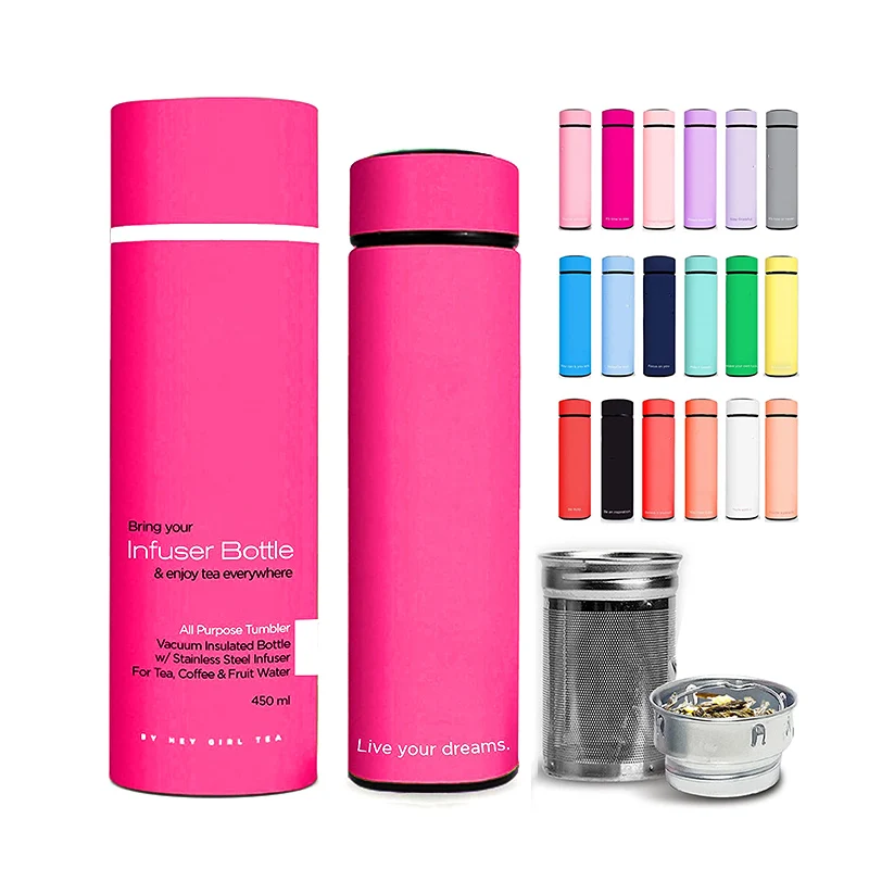 Hot Design 15oz Portable Girls Pink Skinny Infused Stainless Steel Water Bottle with Custom Logo