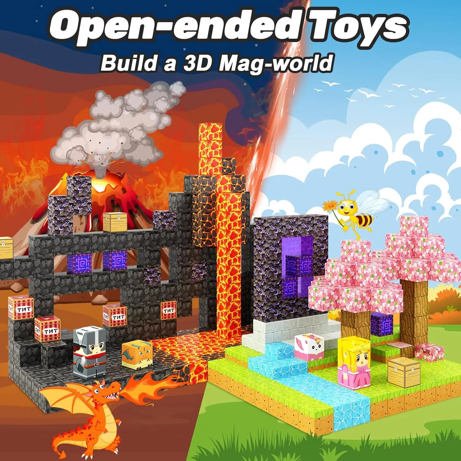 84 PCS Magnetic Blocks Build Mine World Magic Portal Set Magnetic Tiles Building Blocks Toddler Toys STEM Sensory Toys OEM