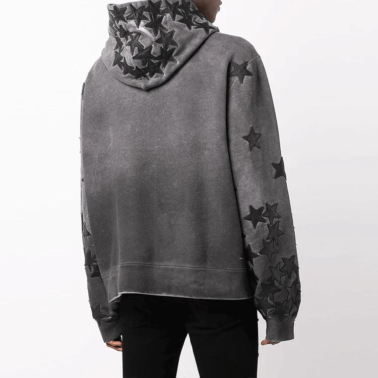 street wear vintage washed men hoodie set wholesale stone wash hoodie custom embroidery patch no string hoodies