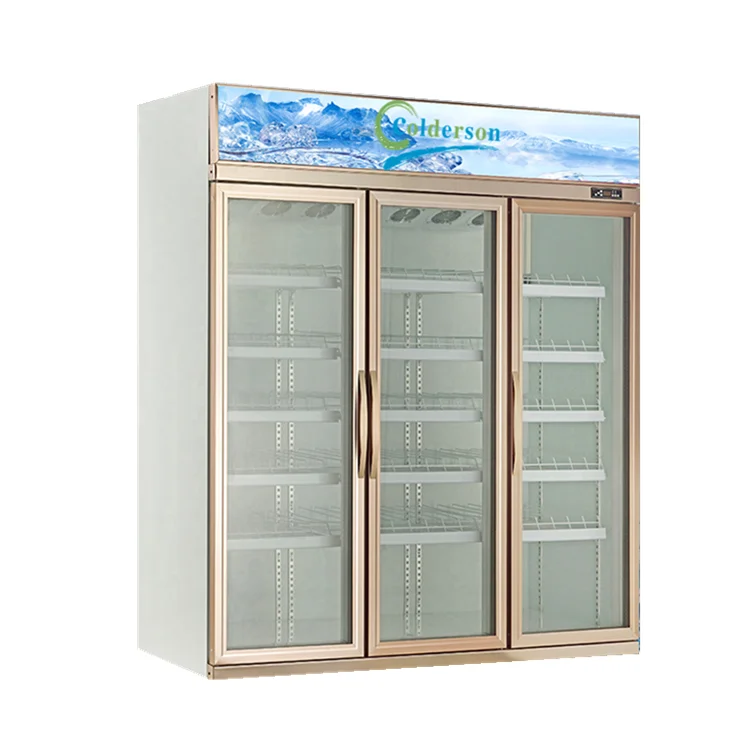Air cooling upright three door upright fridge glass display showcase beer drink refrigerator