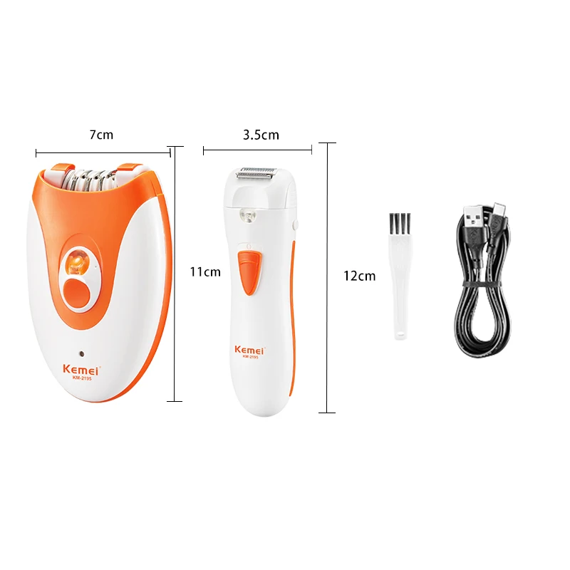 Kemei km-2195 2 in 1 Electric Epilator Women Shaver Hair Removal Painless Hair Remover Instant Leg Painless USB Rechargeable