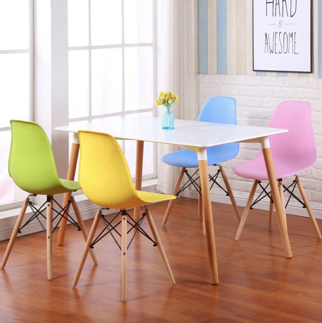 
Modern dining chairs set of 4 nordic style color PP plastic wood chairs for dining room 