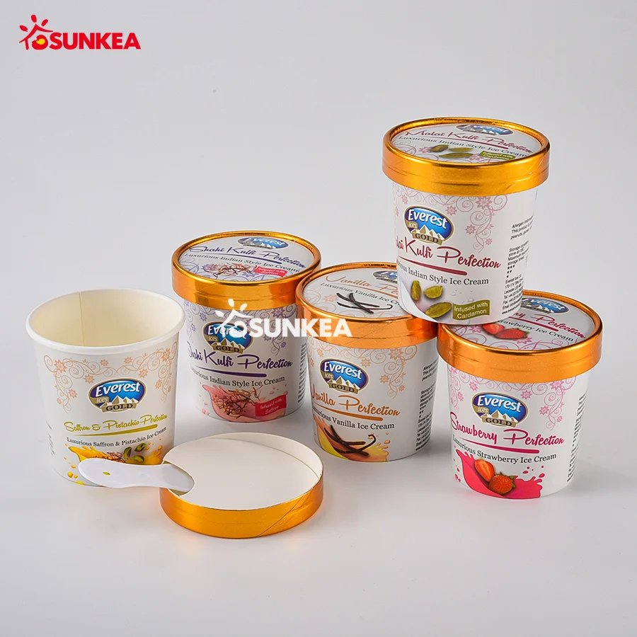 16oz disposable ice cream packaging ice cream container tubs with lid paper ice cream cup