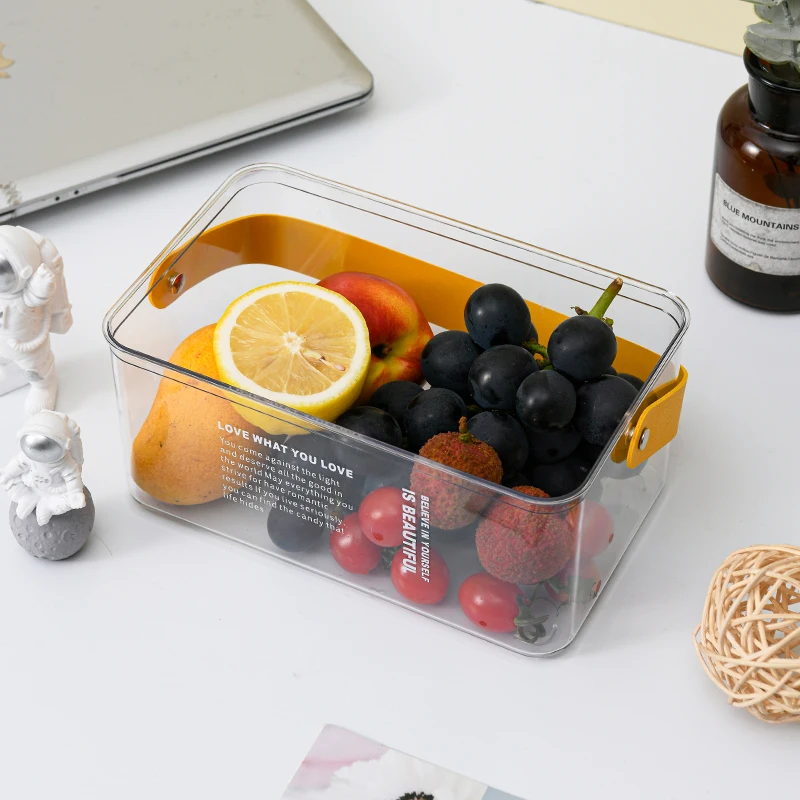 Handheld Plastic Household Storage Box Fruits Snacks Food Container Cover Kitchen Living Room Fruit Organiser Sundries Basket