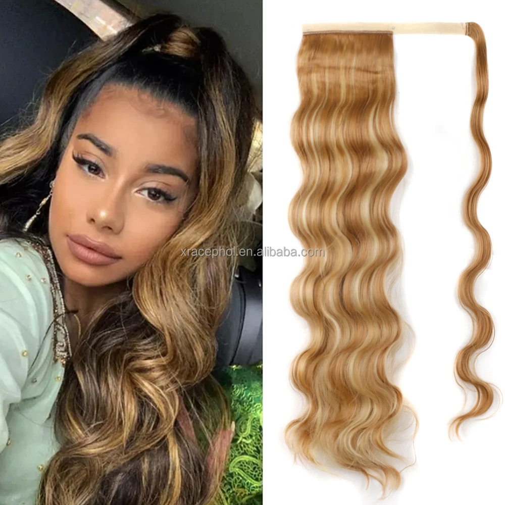 New Style Long Wavy Synthetic Hair Ponytail Extension Wrap Around Clip in  Hairpieces Pony Tail for Daily Party Use
