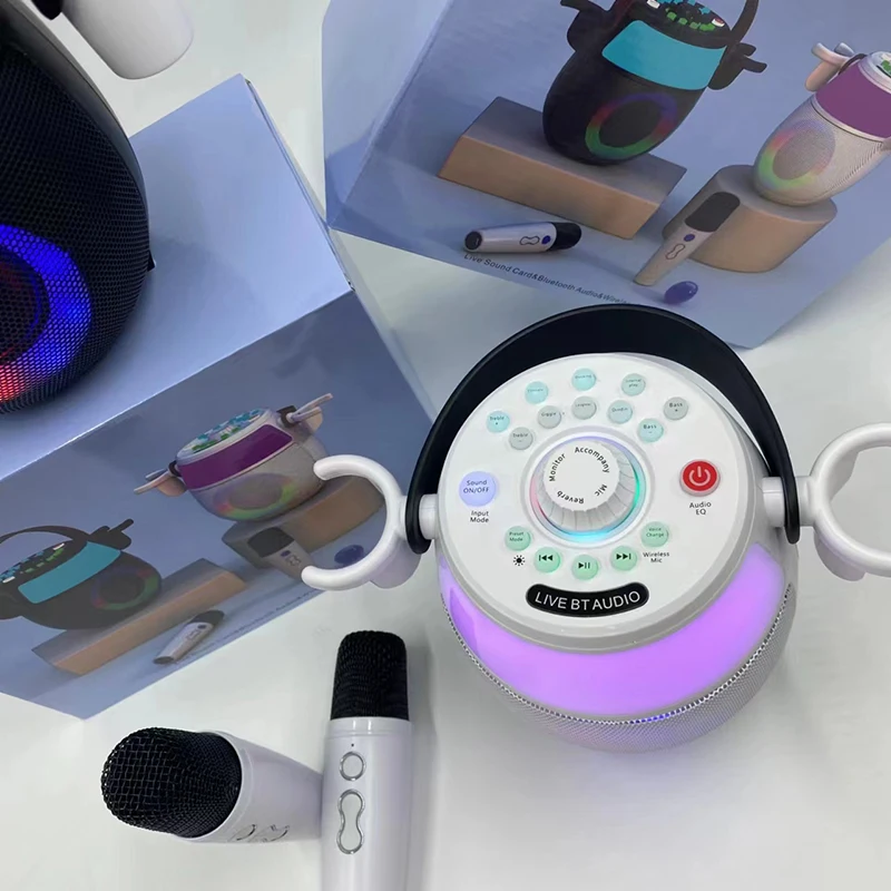 Colorful Light Mini Portable Speakers Home Kids Family Car Amplifier Karaoke With Wireless Microphone