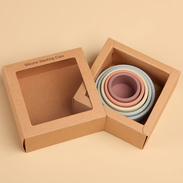 Educational Round Cup 5 in 1 Baby Stacking Silicone Toy  for Kids Training