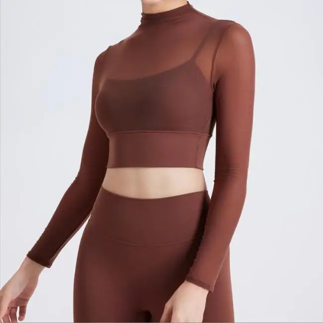 Girl Long Sleeve Yoga Tops Mesh Layer Soft Spandex And Nylon Sport Top Breathable Slim Fit Workout Shirts For Women