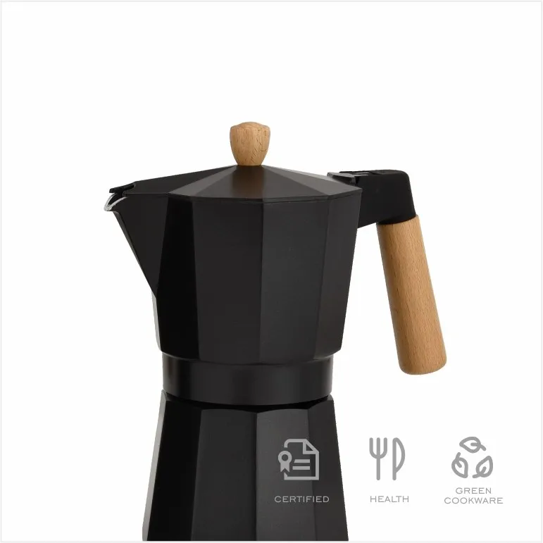6 чашек Алюминиевый горшок Moka 300 мл/10 унций итальянский дизайн с деревянной ручкой переносной для газовой керамической плиты приготовления кофе