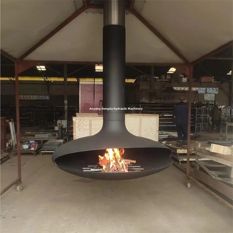 Factory directly sell wood burner fireplace indoor suspended floating rotating decorative steel fire place with glass door