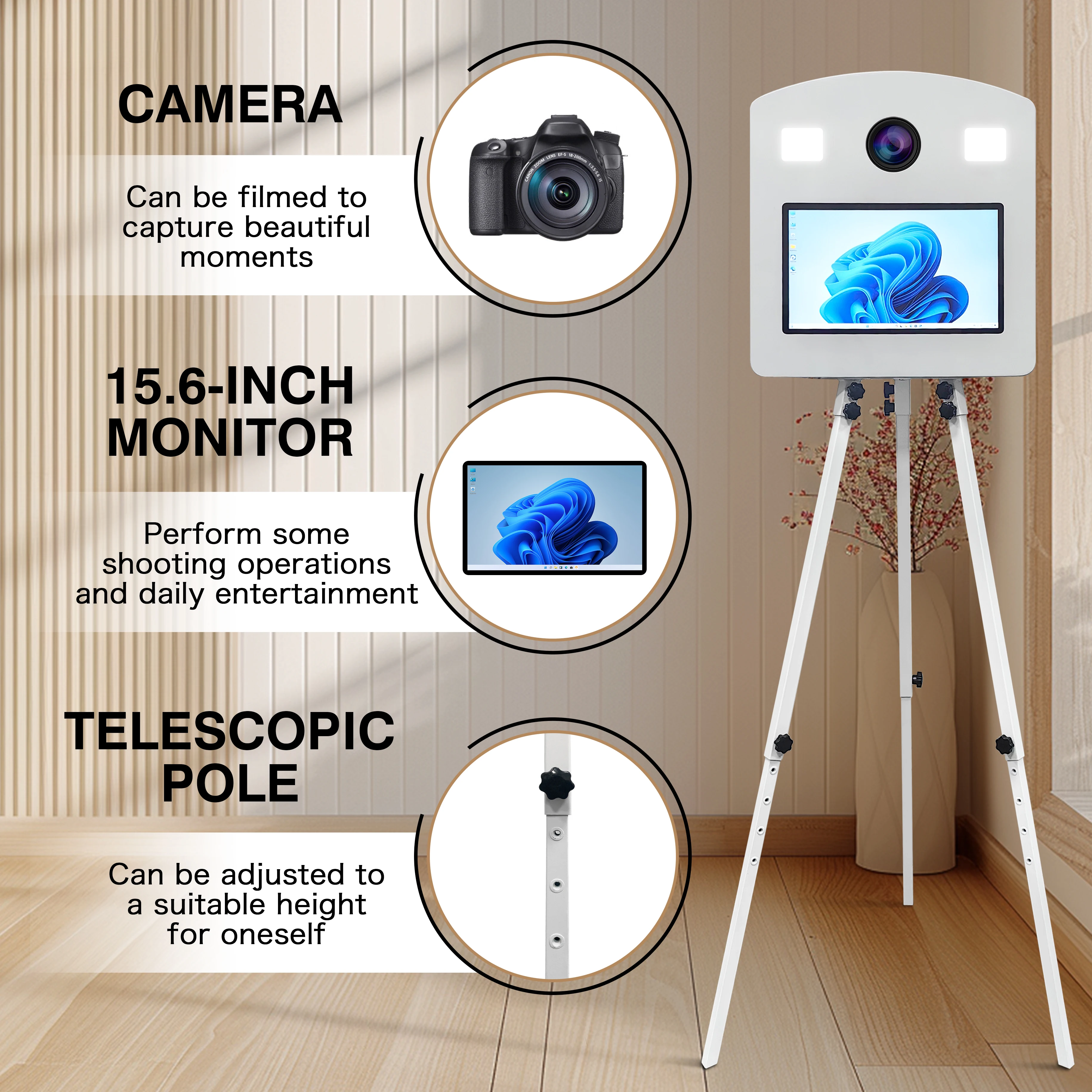 Adjustable Tripod Dslr Photo Booth With Magic Mirror Plate Photobooth 15.6inch Size Dslr Selfie Photo Booth Can Put Printer