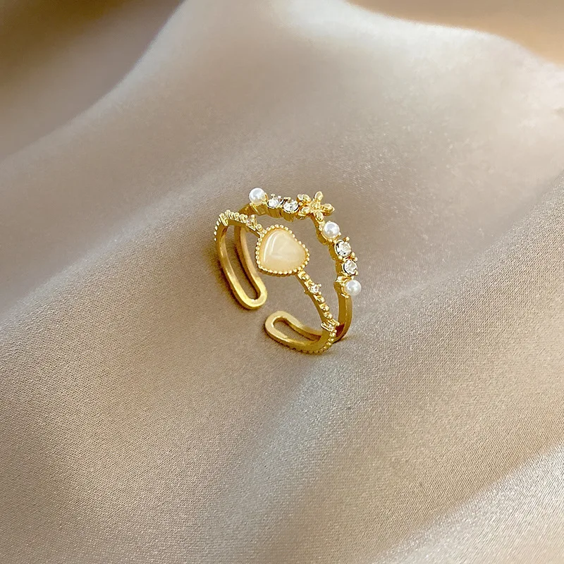 26 Options Wholesale Bulk Rings Dainty Zircon Brass Open Rings Heart Cheap Adjustable Rings For Women