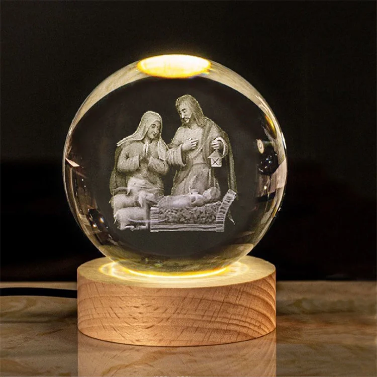 Grace custom 3d laser engraving Jesus photo crystal ball etched glass picture block for Christian gift