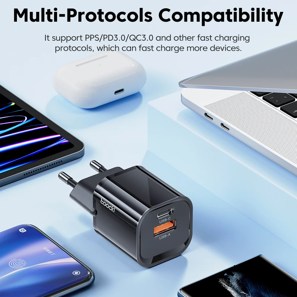 Toocki pd 33w gan charger dual port usb wall charger type c fast charging usb power adapter for phone