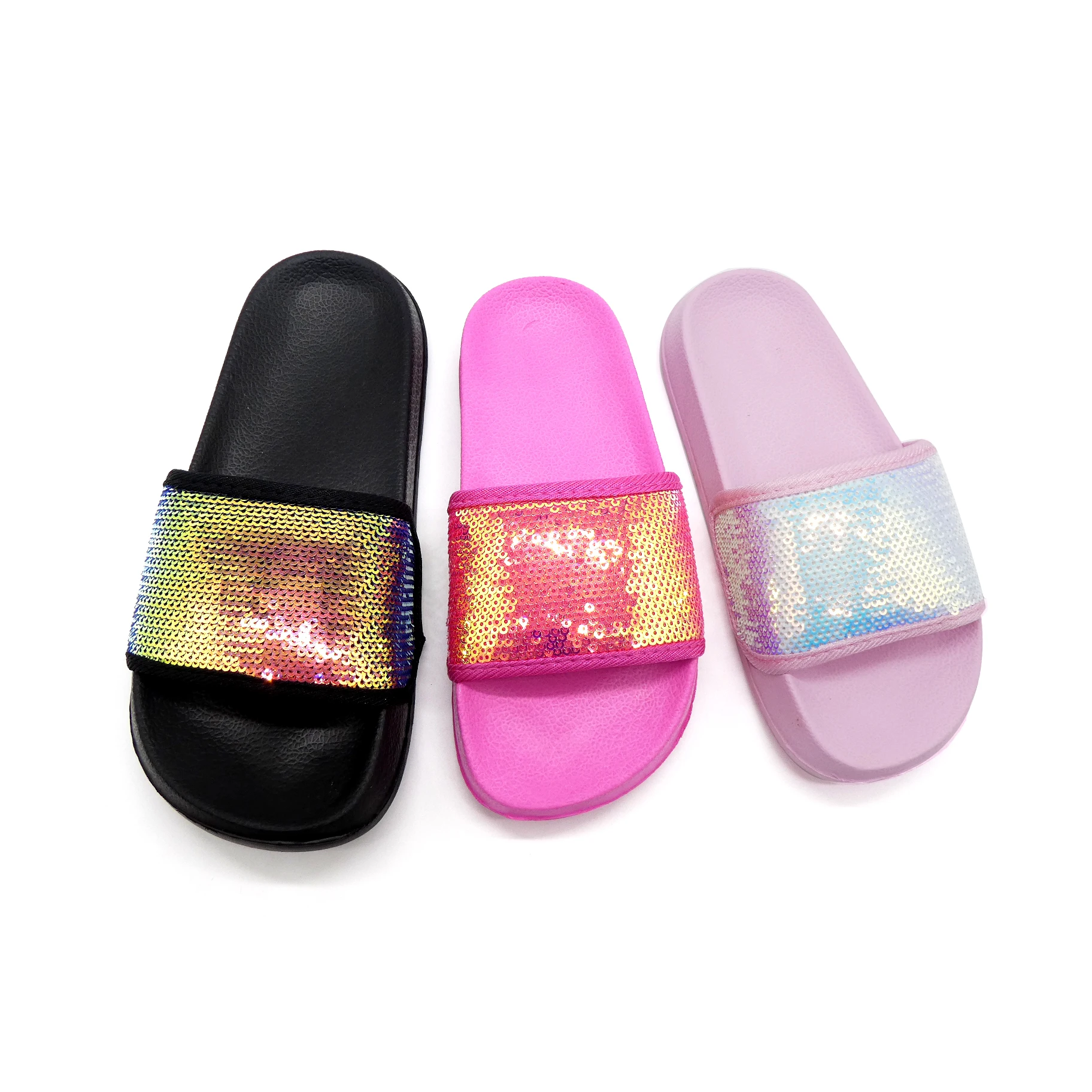 OEM печатные сандалии с открытым носком детская обувь блестящие слайдеры с блестками резиновые Тапочки